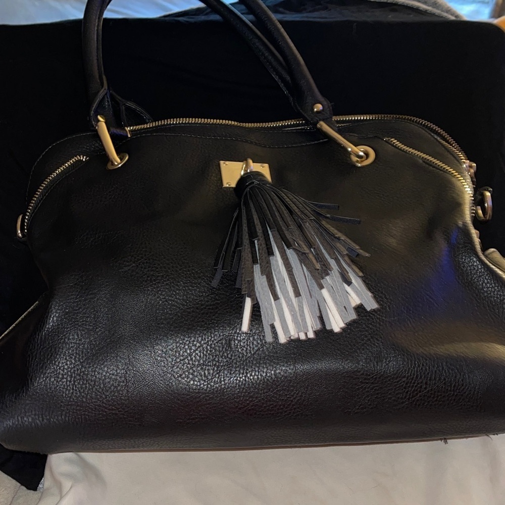 Big Buddha Black Handbag with Tassel and removable Crossbody Strap
